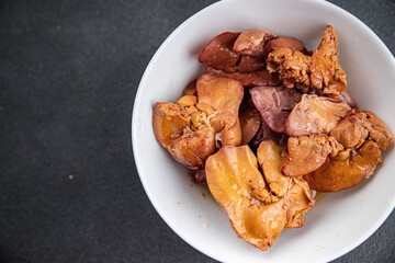 liver chicken food confit boiled chicken offal meat meal snack on the table copy space food background rustic top view 