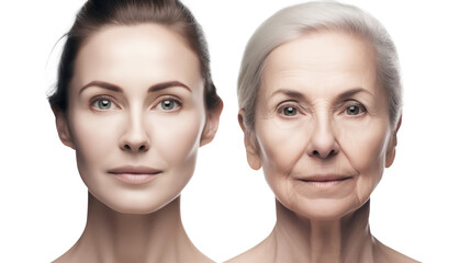 health, people, youth girl and beauty anti-aging procedures. Before and after cosmetic operation. Young pretty woman portrait. .anti-age therapy, treatment. Isolated on Transparent background.