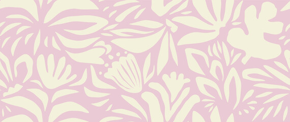 Hand drawn minimal abstract organic shapes seamless pattern, leaves and flowers.	
