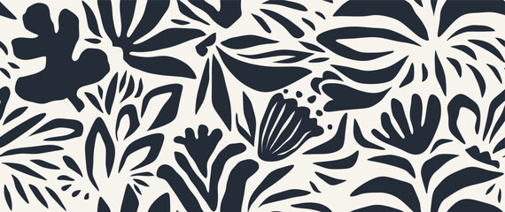 abstract leaf seamless pattern leaves and flowers.	
