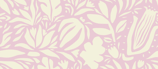 Hand drawn minimal abstract organic shapes seamless pattern, leaves and flowers.	