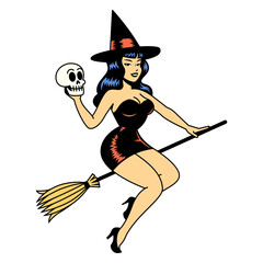 Vector Cartoon Cute Pin Up Witch Isolated