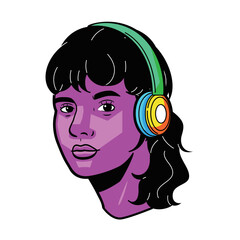 vector woman avatar headphone cartoon illustration isolated