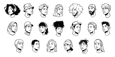 vector people avatar headphone cartoon set illustration isolated