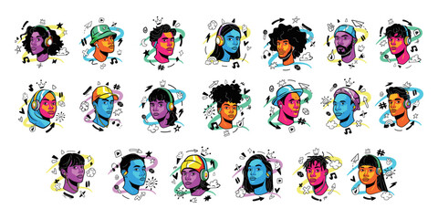 vector people avatar headphone cartoon set illustration isolated