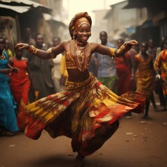 African girl dancing national dance in African clothes