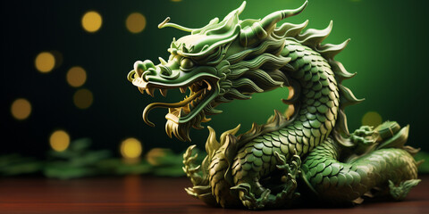 3 D illustration of a Green dragon the symbol of 2024. Chinese calendar concept. The new year of a green dragon
