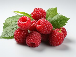 Ripe raspberry with leaves on a white background. 3d illustration. 