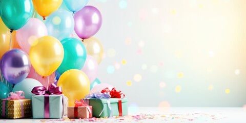 Gift box and balloons Birthday. Black Friday sale. Background mother day, xmas, christmas, wedding, valentine day, new year. Holiday banner, web poster, flyer, cover card, Festive celebrate backdrop
