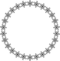 Snowflake circle frame. Winter snowflake round border.