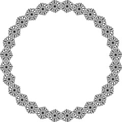 Snowflake circle frame. Winter snowflake round border.