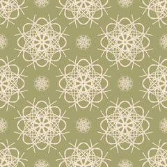 Vector seamless vintage pattern of abstract lace flowers on green background
