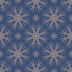 Vector seamless vintage pattern of abstract lace flowers on blue background