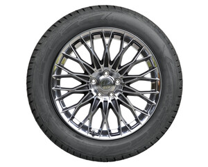 Car tire with alurim on free On isolated transparent PNG background.