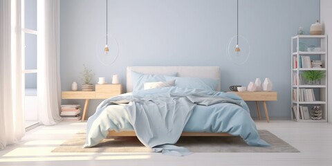 Fototapeta na wymiar Stylish interior of modern bedroom with comfortable bed
