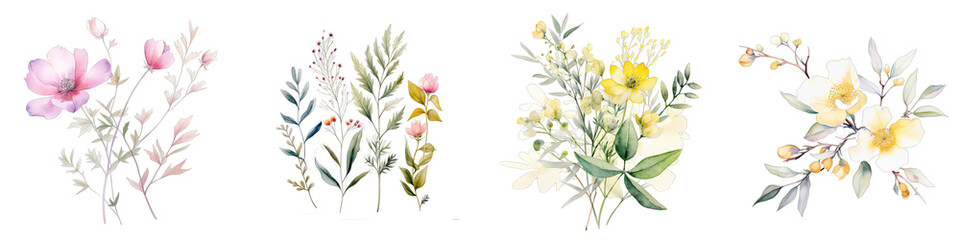 Kerria Botanical View On A Clean White Background Soft Watercolour Transparent Background