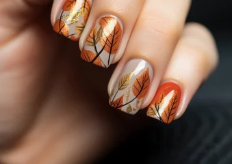 Fotobehang Stylish elegant autumn nail design. Modern beautiful manicure. © Татьяна Креминская