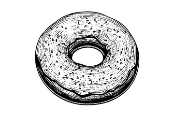 Tasty donut engraving style. Hand drawn ink sketch vector illustration.