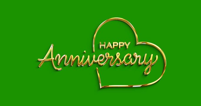 Happy Anniversary text Animation. Handwritten text calligraphy in 4 clips 3D shiny effect on the green screen alpha channel. Great for celebrations and events. Editable background.