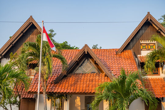Traditional house of Central Java with nature and blue sky. The photo is suitable to use for traditional design house of Java people.