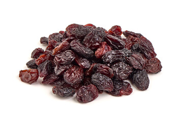 Dried raisins, isolated on white background.