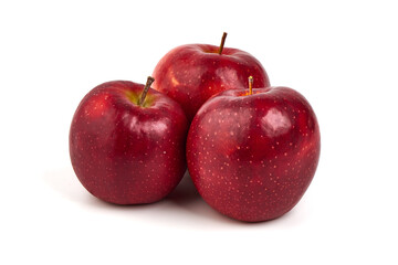 Shiny red apples, isolated on white background.