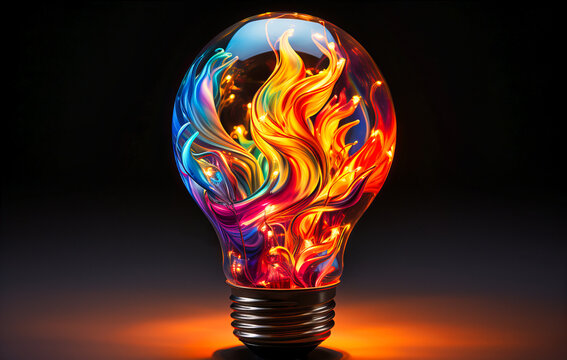 a light bulb painted brightly with multicolor paint