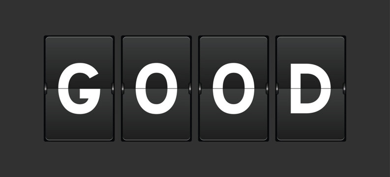 Black color analog flip board with word good on gray background - Powered by Adobe