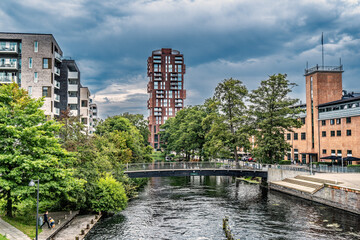 Obraz premium City center in Silkeborg at the river Gudenaa, Denmark
