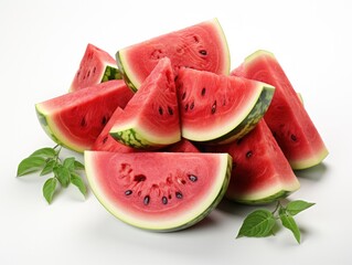 Watermelon with leaves on a white background. 3d rendering.