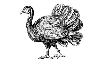 Turkey hand drawn ink sketch. Engraving vintage style vector illustration. - obrazy, fototapety, plakaty