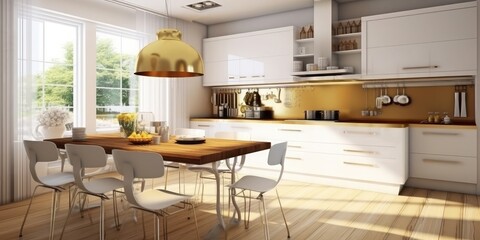 beautiful rendering of a dining area in modern kitchen