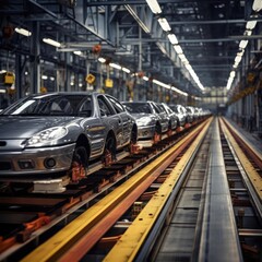 Fototapeta na wymiar Conveyor line for the production of passenger cars