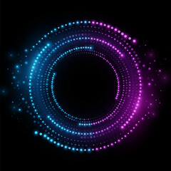 Futuristic digital circles with glowing dots. Big Data visualization into cyberspace. Swirl energy rings frame with sparkling particles. Vector illustration.