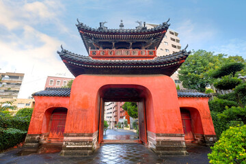 Nagasaki, Japan - Nov 29 2022: Sofukuji temple built in 1629 for Nagasaki's Chinese residents, the temple is constructed in a Chinese architectural style and different from other temples in Japan.