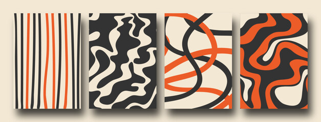 Contemporary organic shapes posters. Abstract set of Halloween  inspired illustrations with scribbles curves. geometric minimalist graphic silhouette and patterns composition.
