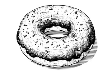 Tasty donut engraving style. Hand drawn ink sketch vector illustration.