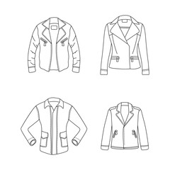 Vector Set of Black Doodle leather jacket clothes Icons