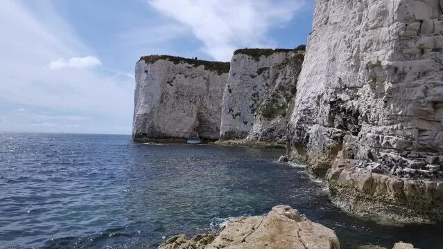 White cliffs, blue ocean,stacks and rocks at Old Harry Rocks Studland Dorset United Kingdom