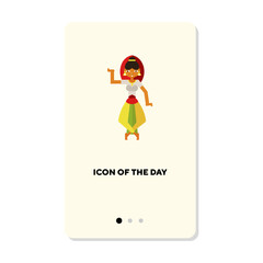 Indian dancer flat vector icon. Woman wearing traditional clothing dancing isolated sign. Dancing concept. Vector illustration symbol elements for web design and apps