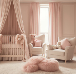 calming beige and pink baby room