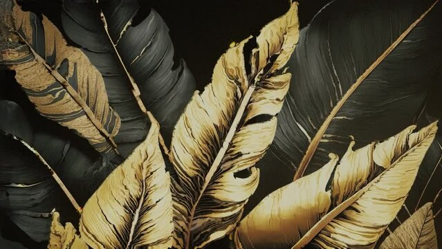 Up to 4K resolution, Golden leaves and plants, Generative AI and blender