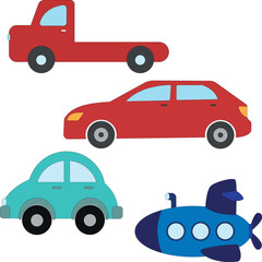colorful doodle transportation clipart collection in cartoon style for kids and children includes 4 vehicles