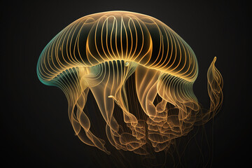 A golden jellyfish on a dark background , concept of Radiance 