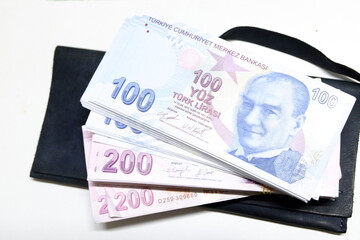 Turkish liras on a wallet