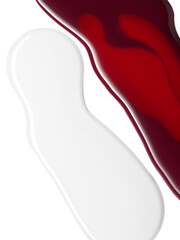 Red nail polish and clear base coat composition shapes of texture isolated on white background. Cosmetic makeup product texture