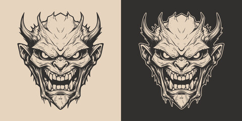 Vintage retro Halloween monster beast spooky scary horror element. Monochrome Graphic Art. Vector. Hand drawn element in engraving. style © Graphic Warrior