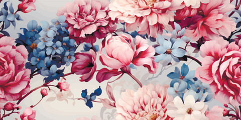 Seamless boho floral pattern with Rose flowers romantic peony pink. Retro collage pattern. Contemporary print for wedding, greetings, wallpapers, fashion, backgrounds, textures, DIY, wrappers, cards © Eli Berr