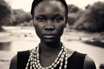 Foto op Aluminium Medium shot portrait photography of a glad girl in his 30s wearing a bold statement necklace at the victoria falls in livingstone zambia. With generative AI technology © Markus Schröder