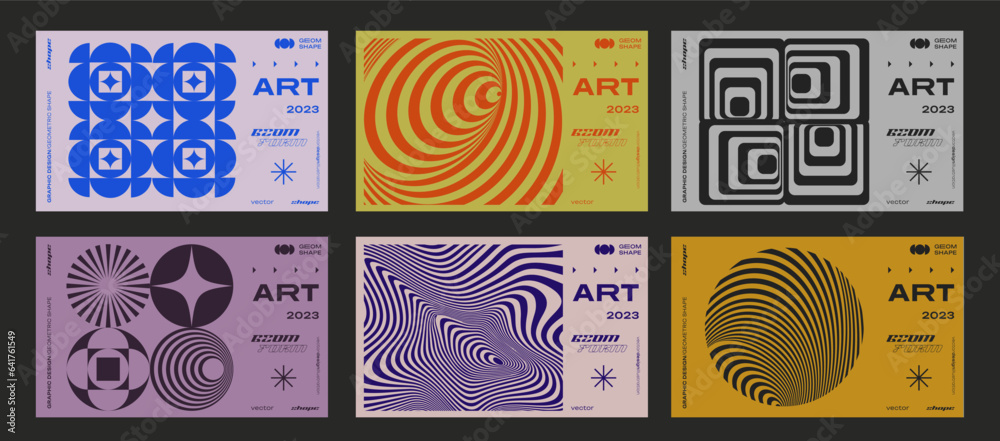 Poster minimal bauhaus abstract posters set. swiss design composition with geometric shapes. modern pattern